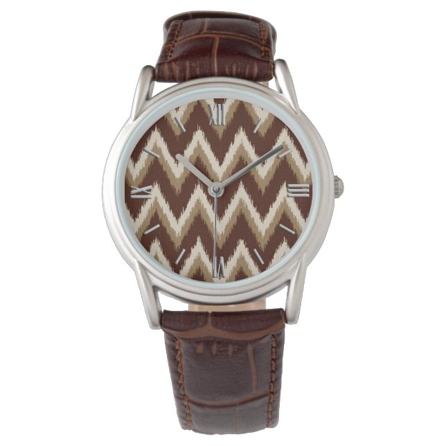 Montre Ikat Chevron Stripes - Chocolat Brown & Beige (devant)