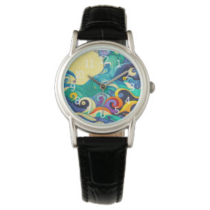 Montre Illustration Abstraite de la ligne Sun Waves