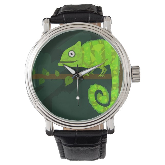 Montre Illustration de caméléon vert mignon Reptile tropi (devant)
