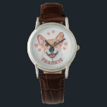 Montre Illustration de Chien Corgi avec Coeurs et Nom<br><div class="desc">Vous aimez votre Corgi tant que vous voulez que le monde sache ! Ajoutez le nom de votre bébé en fourrure à cette montre personnalisée et montrez-le à tous. Soyez une mère corgi fière ! C’est une excellente idée cadeau pour tous ceux qui ont un Corgi.</div>