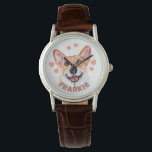 Montre Illustration de Chien Corgi avec Coeurs et Nom<br><div class="desc">Vous aimez votre Corgi tant que vous voulez que le monde sache ! Ajoutez le nom de votre bébé en fourrure à cette montre personnalisée et montrez-le à tous. Soyez une mère corgi fière ! C’est une excellente idée cadeau pour tous ceux qui ont un Corgi.</div>