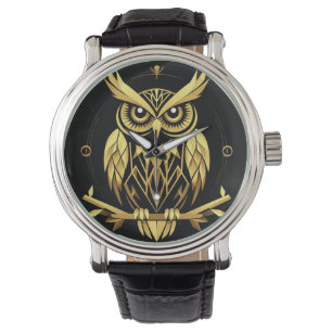 Montre Illustration de chouette géométrique dorée