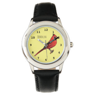 Montre illustration de dessin animé d'oiseau cardinal du