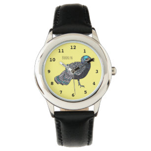 Montre illustration de dessin animé d'oiseau paon-faisan 