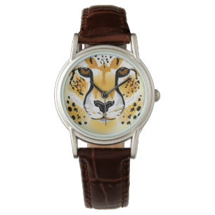 Montre illustration de gros plan de la tête de guépard