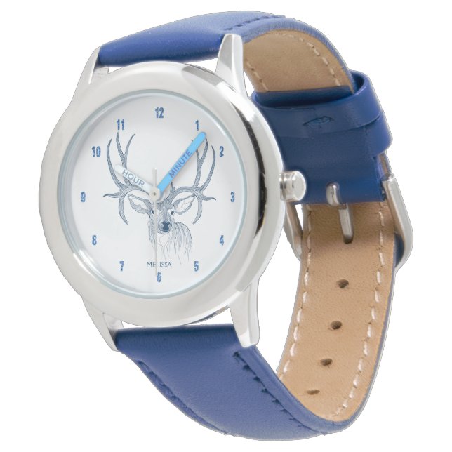 Montre Illustration de la tête de cerf bleu (Incliné)