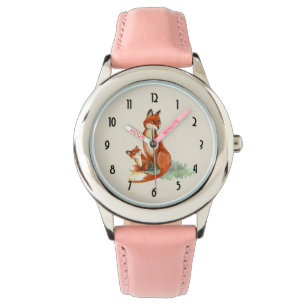 Montre Illustration de l'aquarelle Momma Fox et Baby