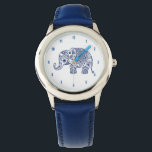 Montre Illustration de l'éléphant floral Blue Paisley<br><div class="desc">Elégante couleur bleue vintage cachemire floral illustration d'éléphant. Si vous avez besoin d'aide pour customiser un de mes designs, contactez le concepteur ArtOnWear. Mise en forme de texte gratuite avec aide en direct disponible sur demande.</div>