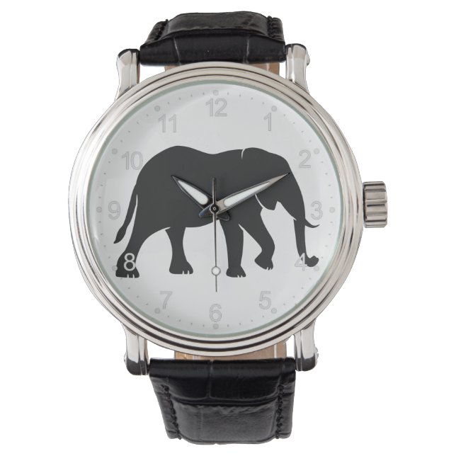 Montre Illustration de l'éléphant noir animal sur Zoo Sil (devant)