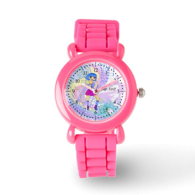 Montre Illustration de mode dansante avec cheveux bleu vi (Recto)