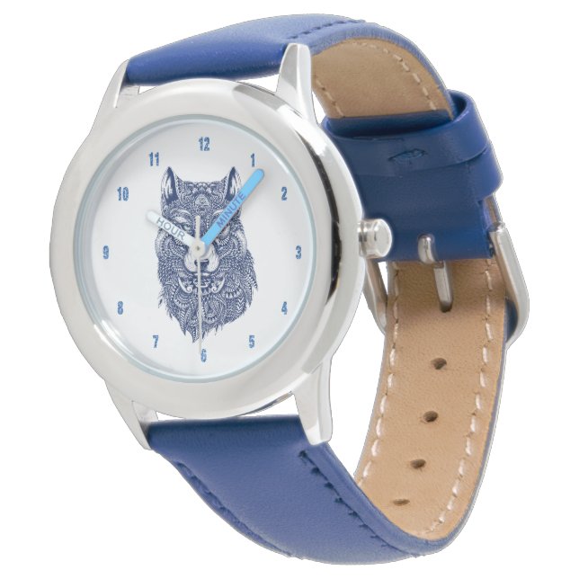 Montre Illustration détaillée du loup bleu (Incliné)