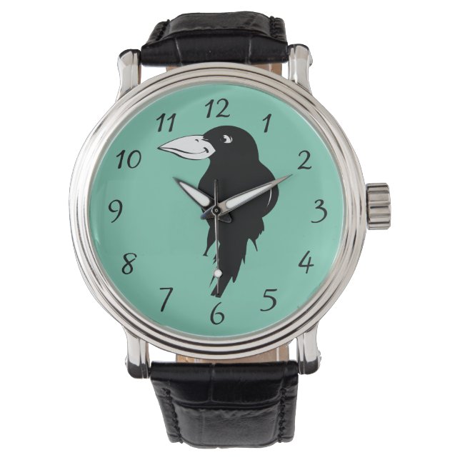 Montre Illustration d'oiseaux de corbeau noir (devant)