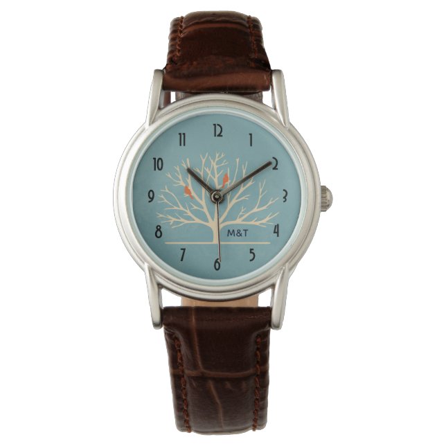 Montre Illustration d'Oiseaux oranges modernes dans un gr (devant)