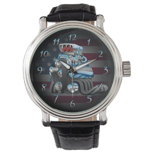 Montre Illustration du dessin du moteur de course Hotrod