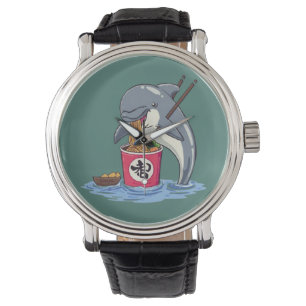 Montre Illustration d'un dauphin mangeant des ramen