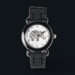 Montre Illustration élégante de l'éléphant floral de la m<br><div class="desc">Elégante illustration d'éléphant vintage en cachemire floral noir orné noir. Si vous avez besoin d'aide pour customiser un de mes designs,  contactez le concepteur ArtOnWear. Mise en forme de texte gratuite avec aide en direct disponible sur demande.</div>