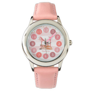 Montre Illustration Sleepy Fox Sweet Monogram Girl Cadeau