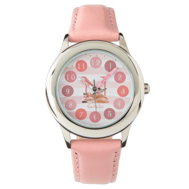 Montre Illustration Sleepy Fox Sweet Monogram Girl Cadeau (devant)