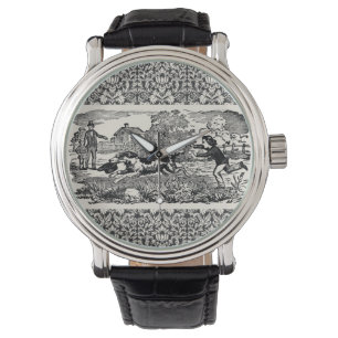 Montre Illustration victorienne d'art antique d'animal de