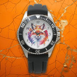 Montre Illustration Watercolor Fox<br><div class="desc">Montre d'illustration couleur renard avec une plaque de peinture abstraite en rouge,  violet,  orange et bleu.</div>