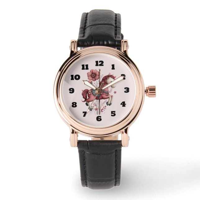 Montre Image de cheval de carrousel fantaisiste (Recto)