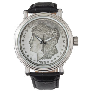 Montre Image de dollar en argent de Morgan sur le visage