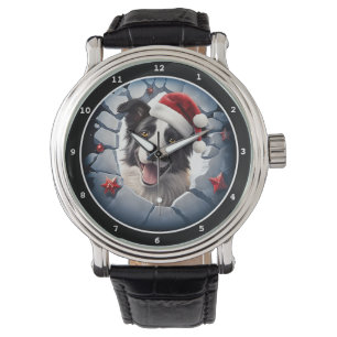 Montre Image de Noël de Border Collie heureux