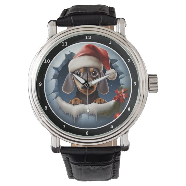 Montre Image de scène hivernale de chiot teckel mignon (devant)