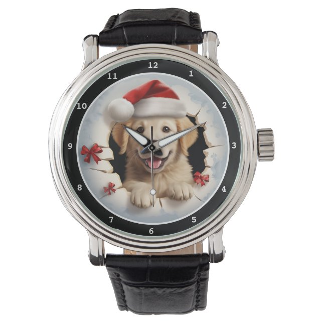 Montre Image de vacances de chiot Retriever doré joyeux (devant)