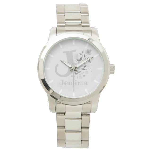Montre Image floral avec chiffres, nom et initiales dames (devant)