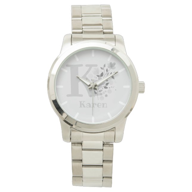 Montre Image florale avec chiffres, nom et femmes initial (devant)
