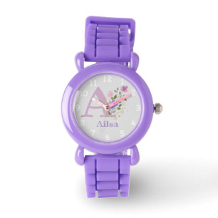 Montre Image florale avec chiffres, nom et initiale de l'