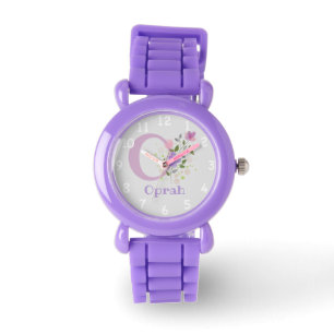 Montre Image florale avec chiffres, nom et initiale de l'