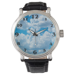 Montre Image nuages pour Custom-Black-Vintage-Leather