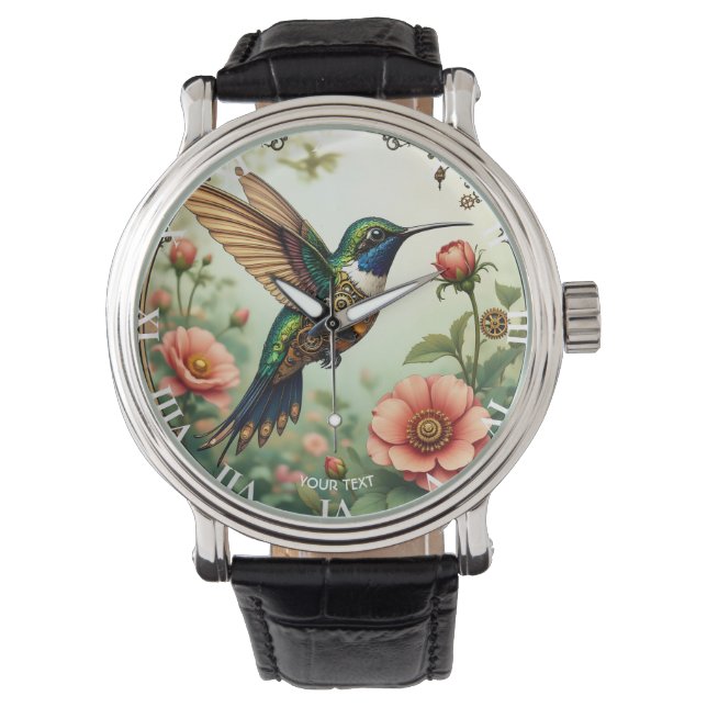 Montre Imaginaire Cute Steampunk Fleurs d'oiseaux (devant)
