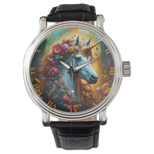 Montre Imaginaire Cute Vivid Majestic Unicorn Fleurs