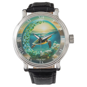 Montre Imaginaire Cute Vivid Turtle Vagues de Mer