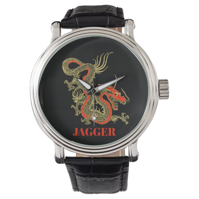 Montre Imaginaire rouge noir Dragon chinois (devant)