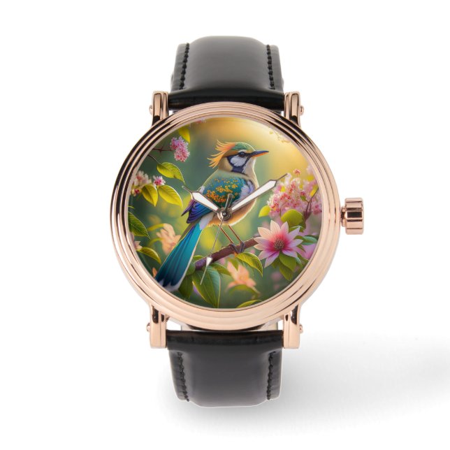 Montre Imaginaire Turquoise à ailes vert (Recto)
