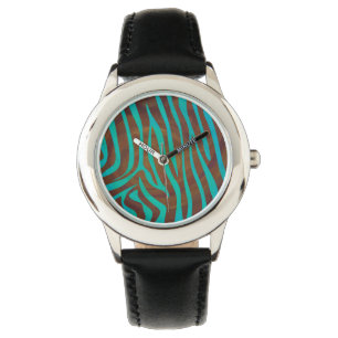 Montre Impression Brown et Turquoise Zebra