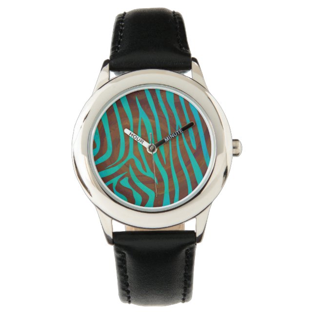 Montre Impression Brown et Turquoise Zebra (devant)