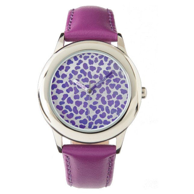 Montre Impression dalmate violet et blanche (devant)