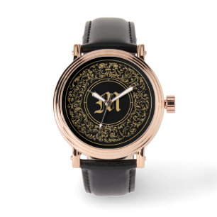 Montre Impression de monogramme de couronne florale baroq