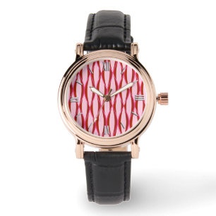 Montre Impression du ruban du milieu du siècle - rose et