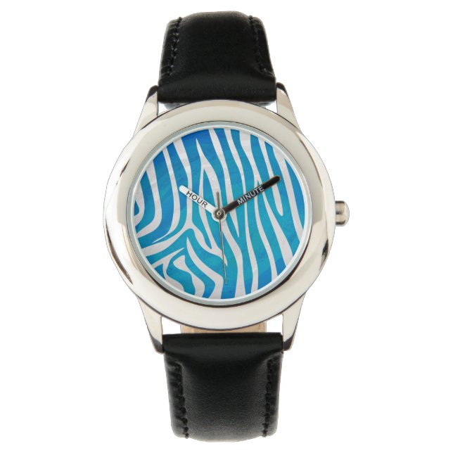Montre Impression en bleu et blanc Zebra (devant)