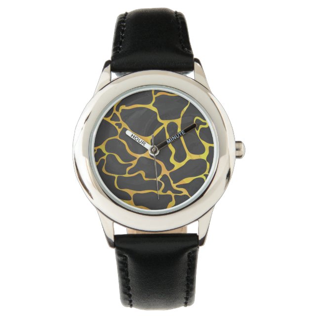 Montre Impression Giraffe noir et jaune (devant)