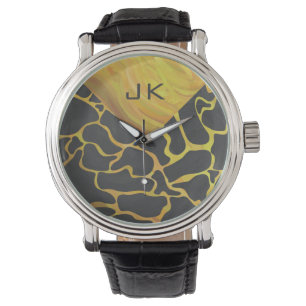 Montre Impression Giraffe noir et jaune