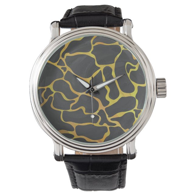 Montre Impression Giraffe noir et jaune (devant)