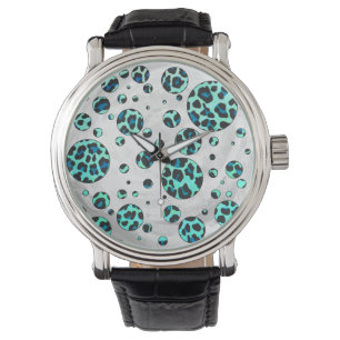 Montre Impression léopard noir et sarcelle