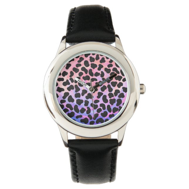 Montre Impression noire et rose dalmate (devant)
